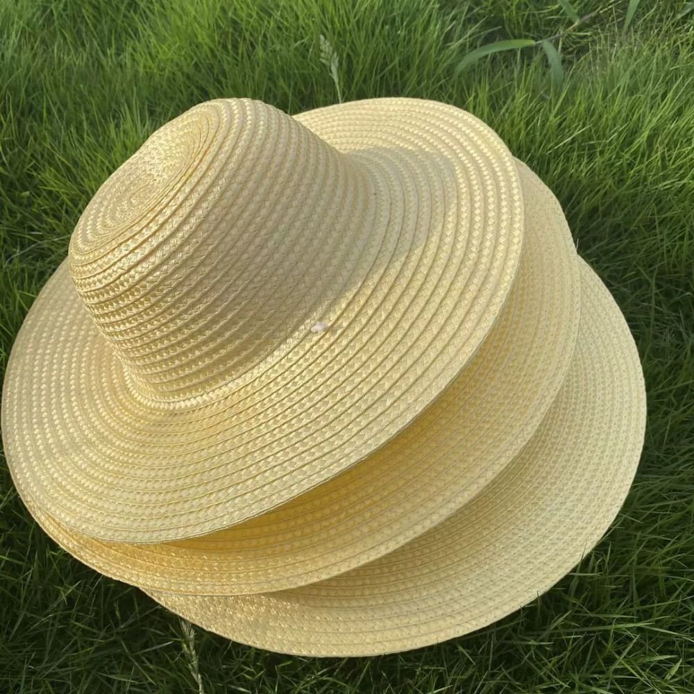 Bucket Hat Straw - 夏用つば広麦わら帽子 風よけロープ付き UVカット ビーチ/釣り/農作業用サンハット