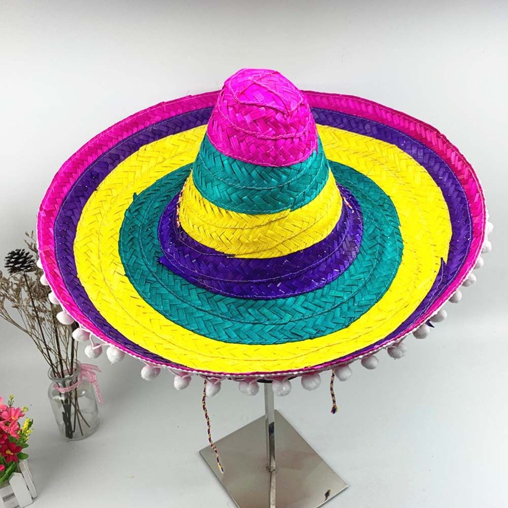 Bucket Hat Straw - つばの広いメキシコ風パーティーハット、天然素材の麦わら帽子、ステージパフォーマンス用、メキシコ風麦わら帽子、パナマハット、カラフルなカーニバル用ソンブレロ。