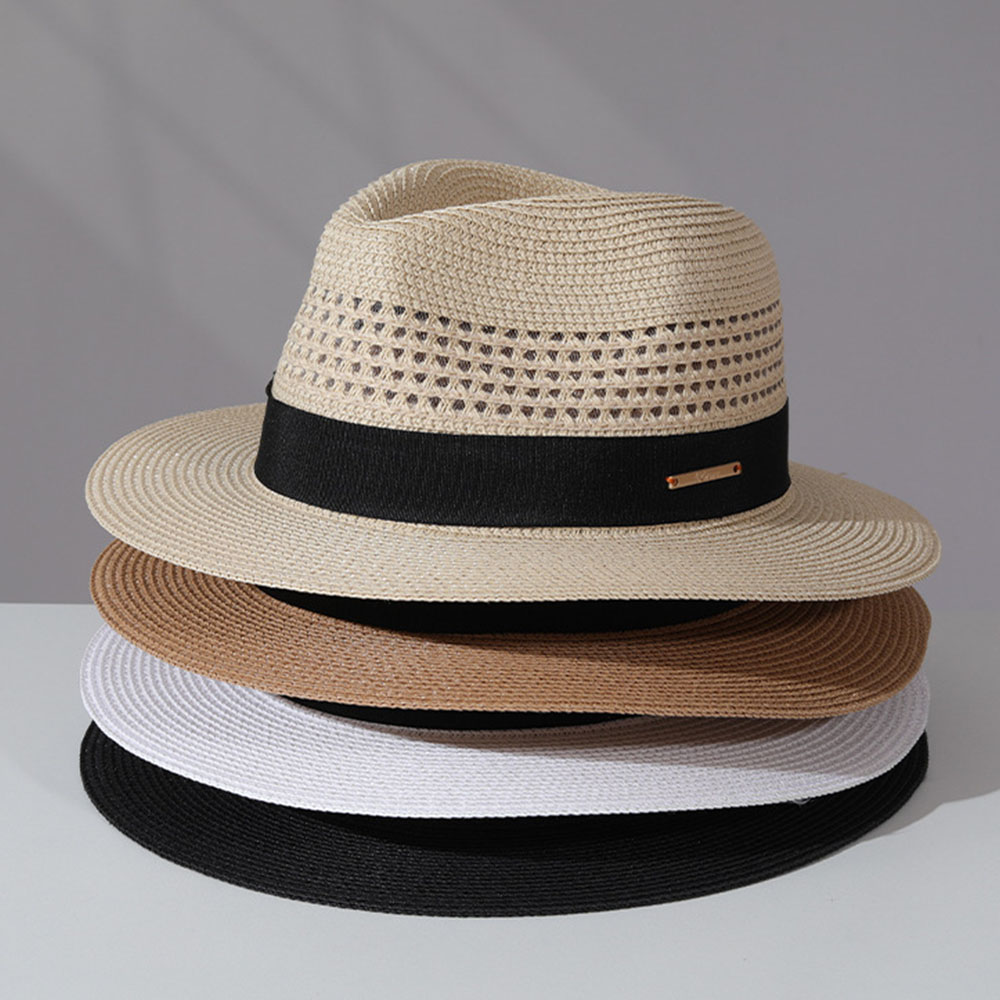 Bucket Hat Straw - 古典的な麦わら帽子夏男性パナマ麦わら帽子卸売シンプルな日よけ帽子ジャズハット通気性のあるフェドーラ帽 UV 保護海辺の帽子