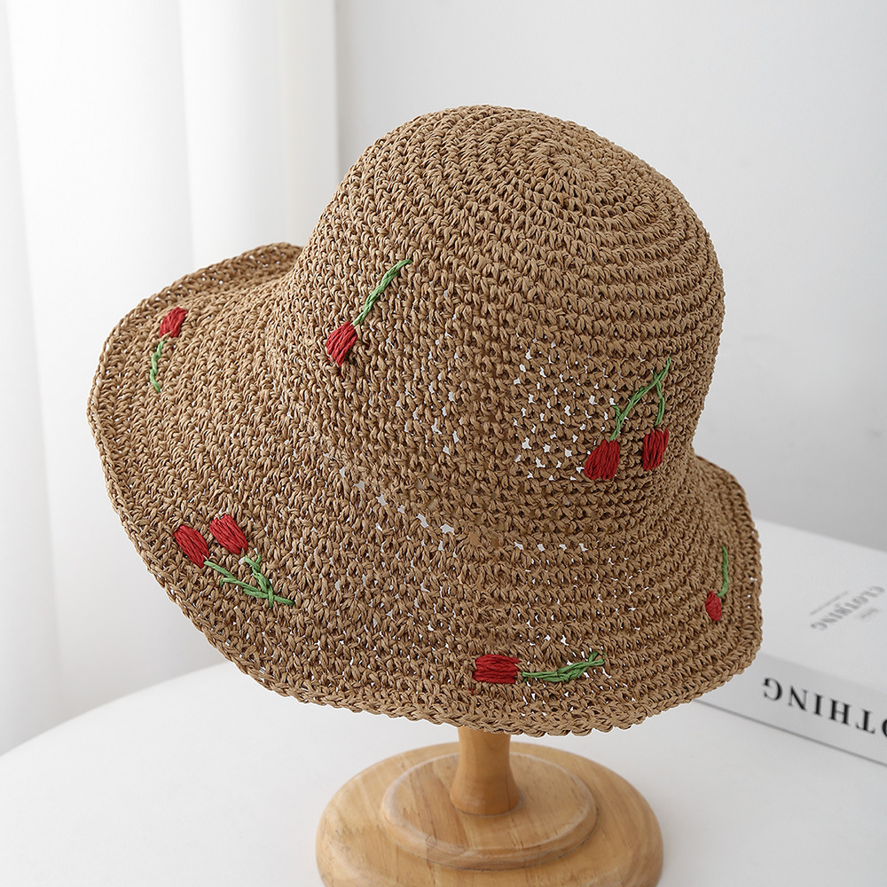 夏の帽子女性のための太陽の帽子桜の装飾バケットハット海辺の休 - Bucket Hat Straw のレビューと価格