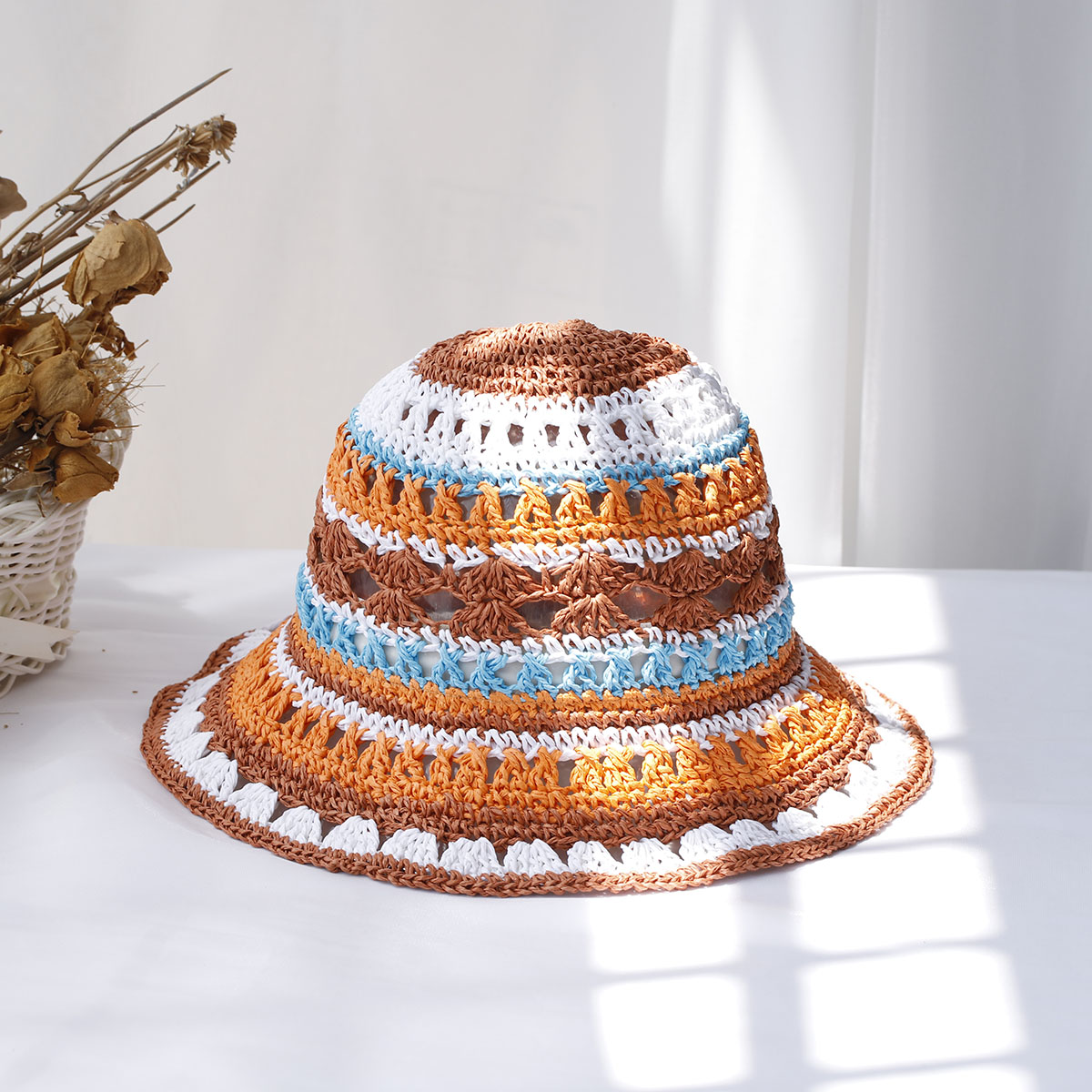 手作りの色とりどりの折りたたみ式バケットハット,ビーチ,旅行 - Bucket Hat Straw のレビューと価格