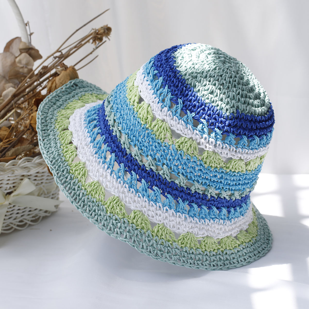 手作りの色とりどりの折りたたみ式バケットハット,ビーチ,旅行 - Bucket Hat Straw のレビューと価格