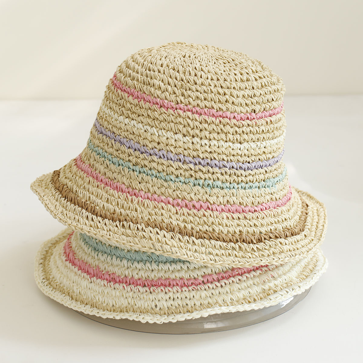 2026年新作 Y2K風 手作り 高品質 カラフルストライプ - Bucket Hat Straw のレビューと価格